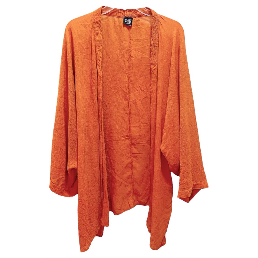 Eileen Fisher 100% Silk Orange Open Kimono Jacket 3X
